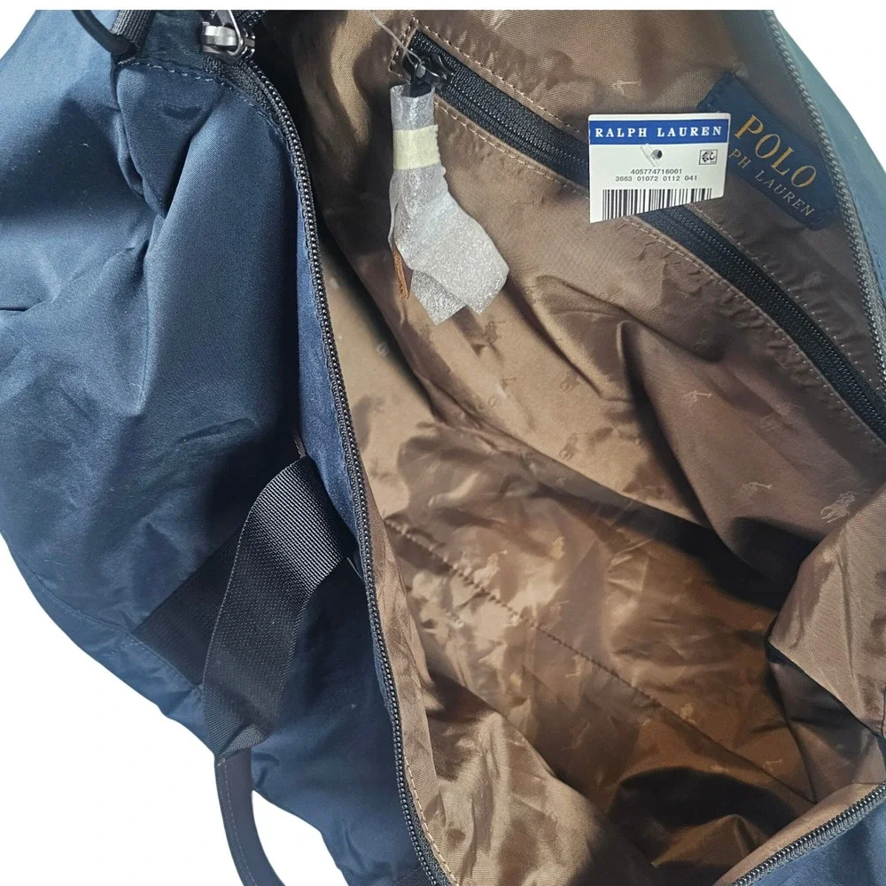 Polo‎ Ralph Lauren Navy Blue Nylon Quilted Duffel Bag Weekender Travel RARE NWT